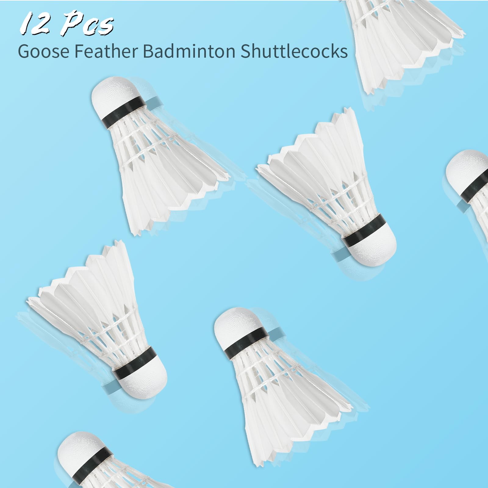 Yuecoom 12Pcs White Goose Feather Badminton Shuttlecocks, High Speed Badminton Birdies Balls Model for Training and Competition