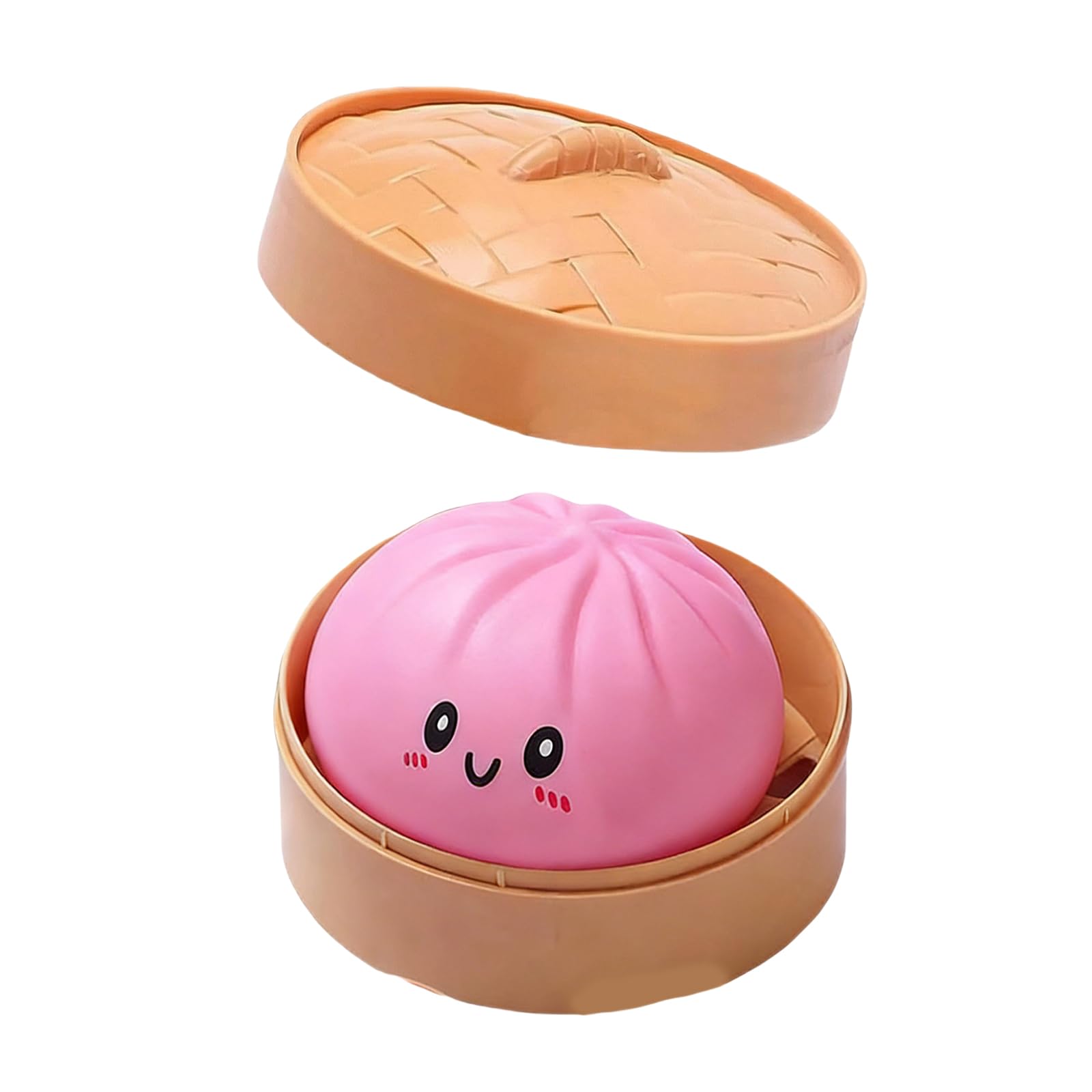 Glitter Dumpling Squishy Toy, Stress Relief Bao Bun S-quishy Squeeze Toy with Steamer, Cute Anxiety Relief Fidget Toy for Adults and Kid (Pink, Pure color)
