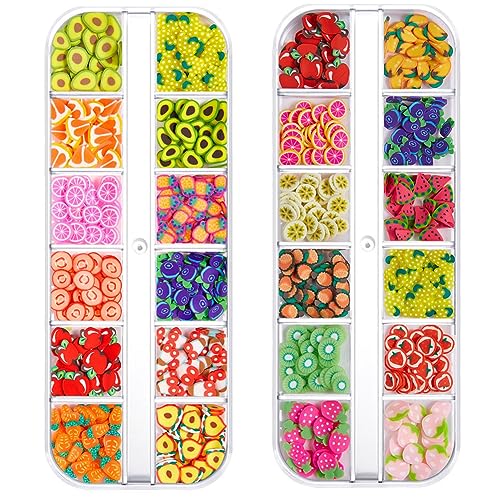LJJCSFF 2 Boxes Fruit Slices Containers Nail Art Slices Polymer Clay Charms for Slime Fruit Add Ins Supplies Nails Art Accessories 3D