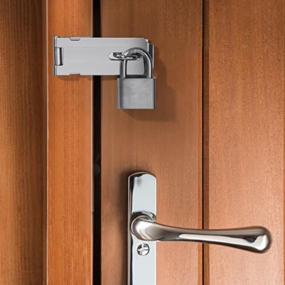 4 Inch Steel Door Hasp Shed, Heavy-Duty 304 SS Padlock Bracket with Hardened Steel Staple, Resistant Outdoor Security Lock Doors, Cabinets, Fences & Kennels