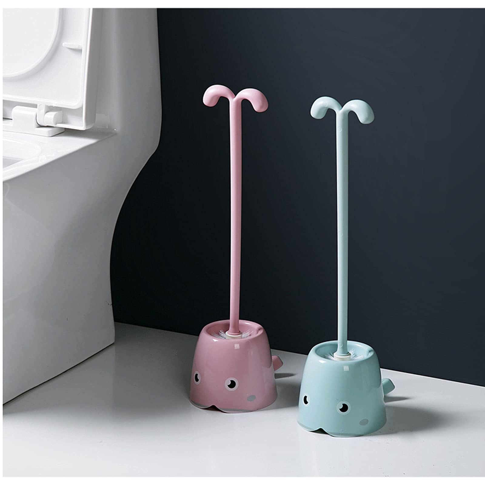 Brosse de toilette Brosse de toilette, Ensemble de brosse de toilette mignon Brosse de nettoyage Nettoyage en profondeur avec support antidérapant à long manche au sol Brosse de nettoyage de toilette