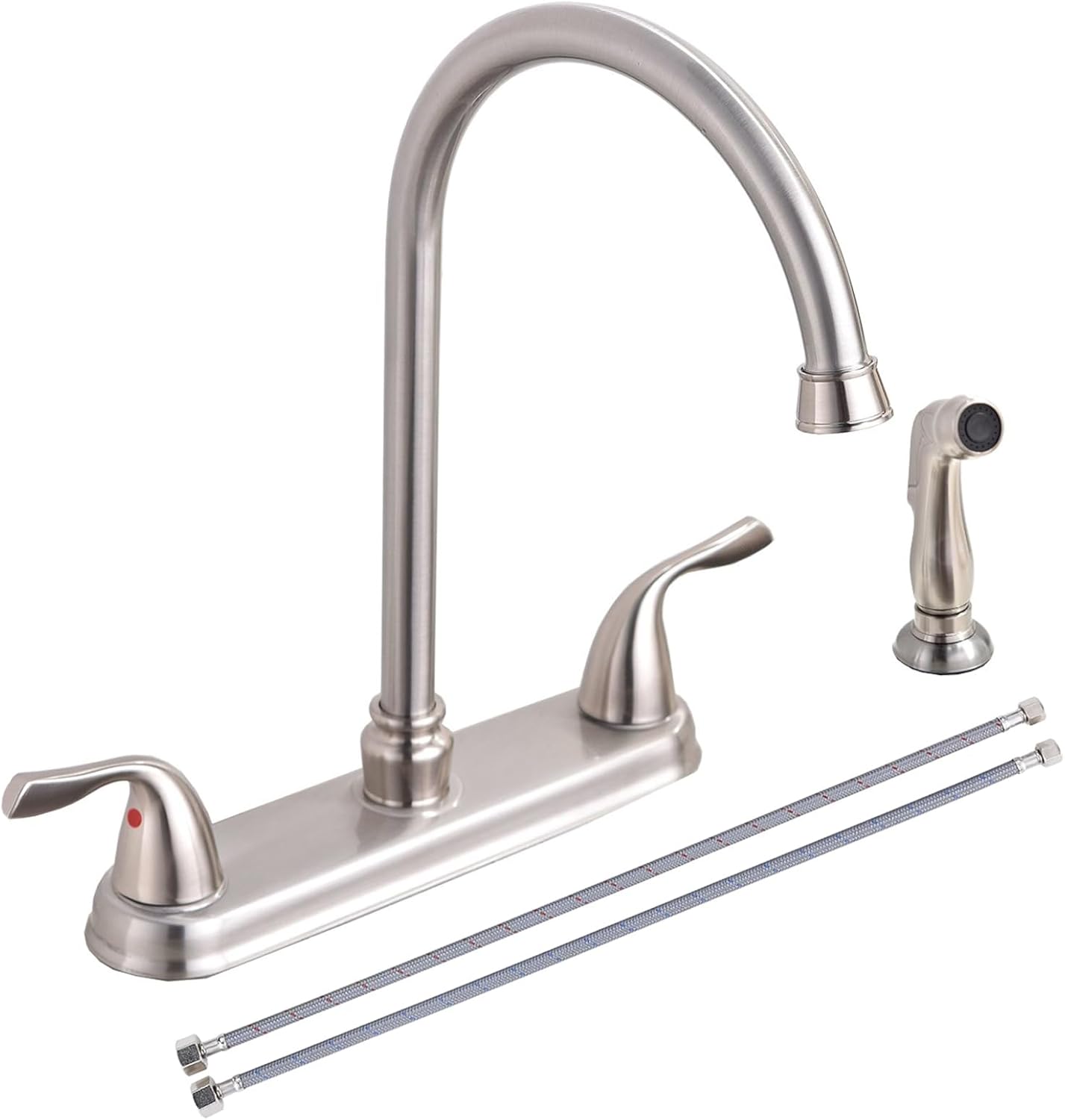 SHACO Kitchen Faucet with Side Sprayer, Stainless Steel 2 Handle Kitchen Sink Faucet with Water Supply Line, Brushed Nickel 360 Swivel Kitchen Faucet for Sink 3 Hole 4 Hole, SC-SLYT004L-S new13 - Image 9