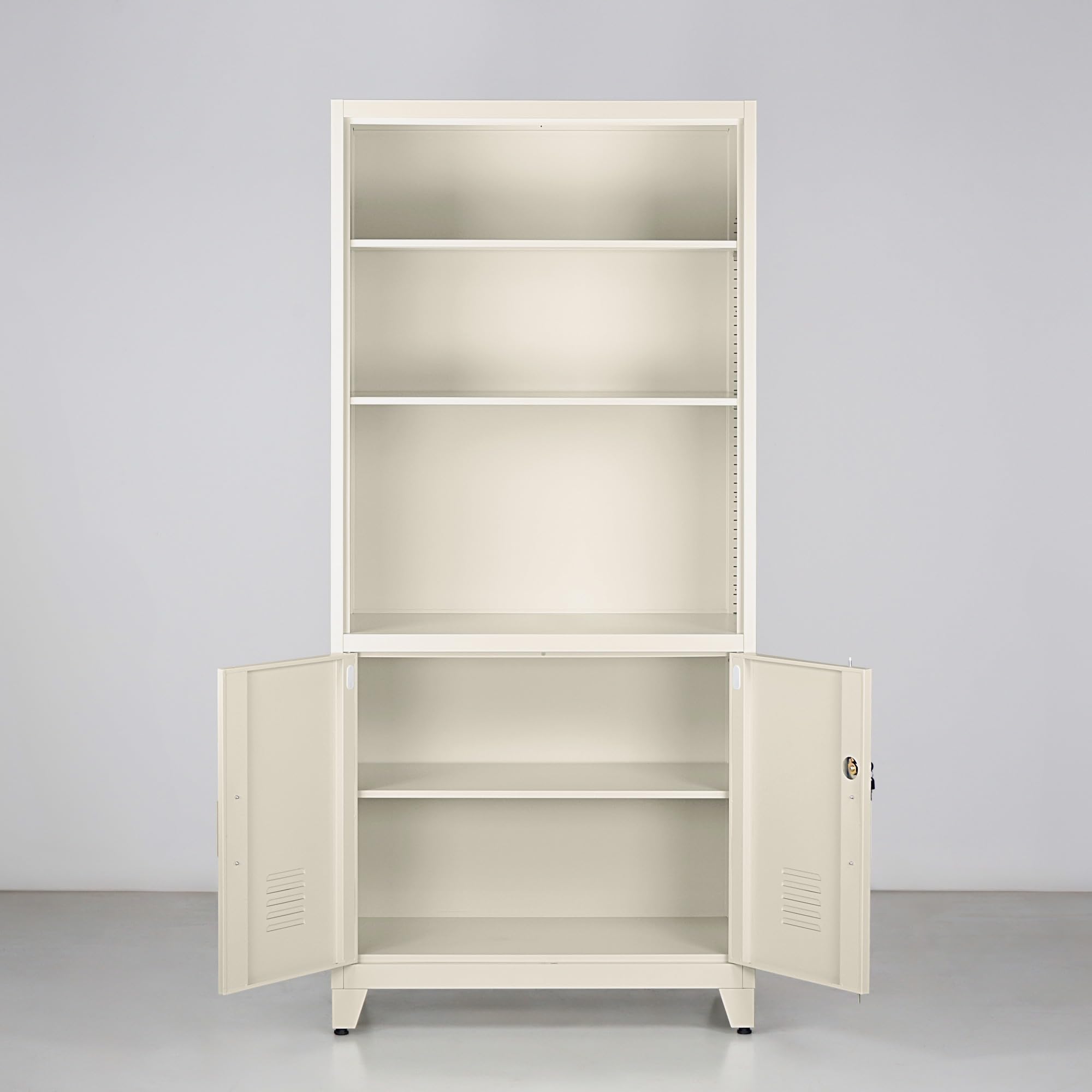WeHome - Armadio Da Ufficio In Metallo 85x45x190 Cm Con Serratura, Mobile Ufficio Metallo Con 2 Ante E Mensole, Libreria Metallica Archivio Con 5 Ripiani Regolabili Per Ufficio O Archivio (Avorio)