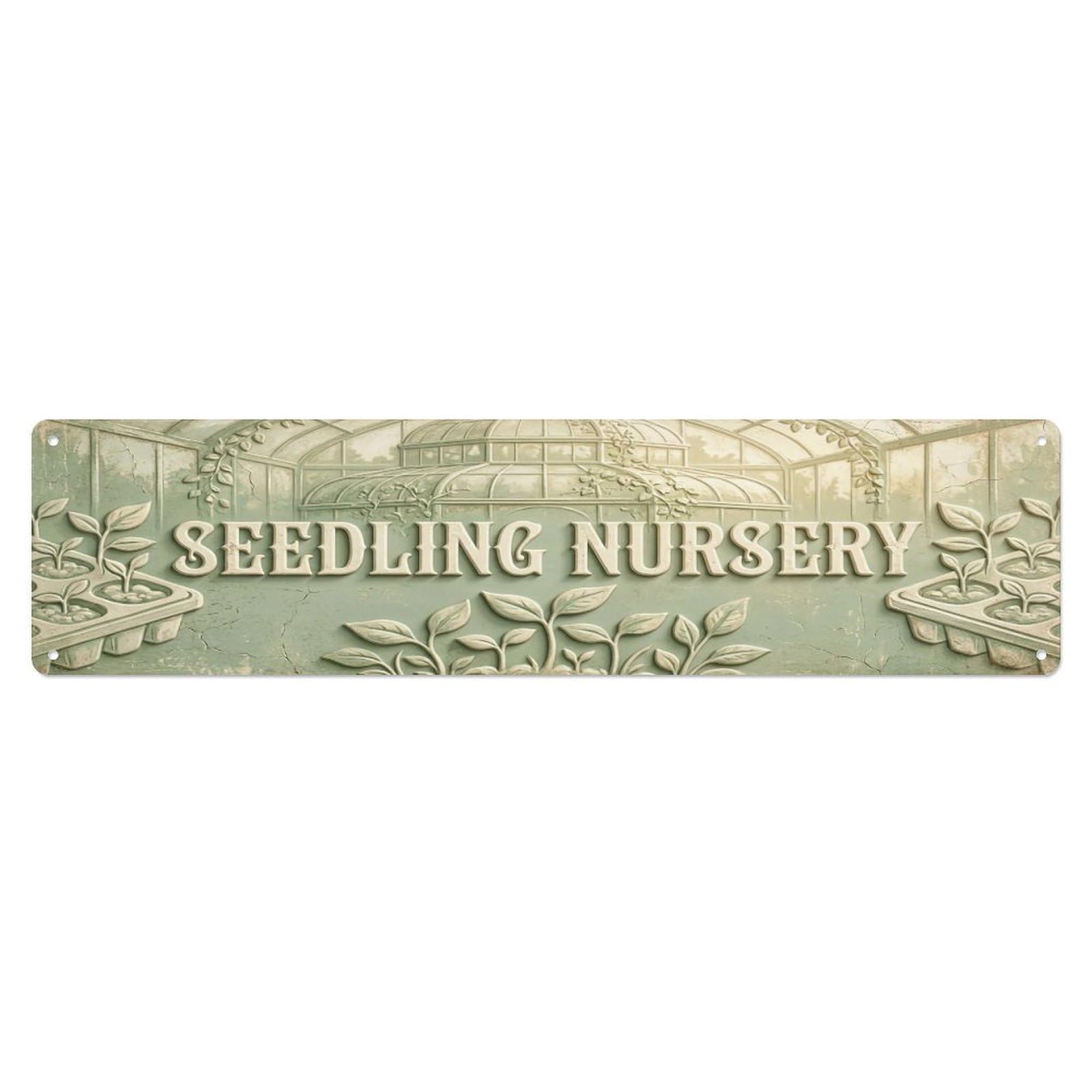 Olhnbad 4X16inch(10X40cm) Vintage Cottagecore Garden Seedling Nursery Relief Metal Tin Sign
