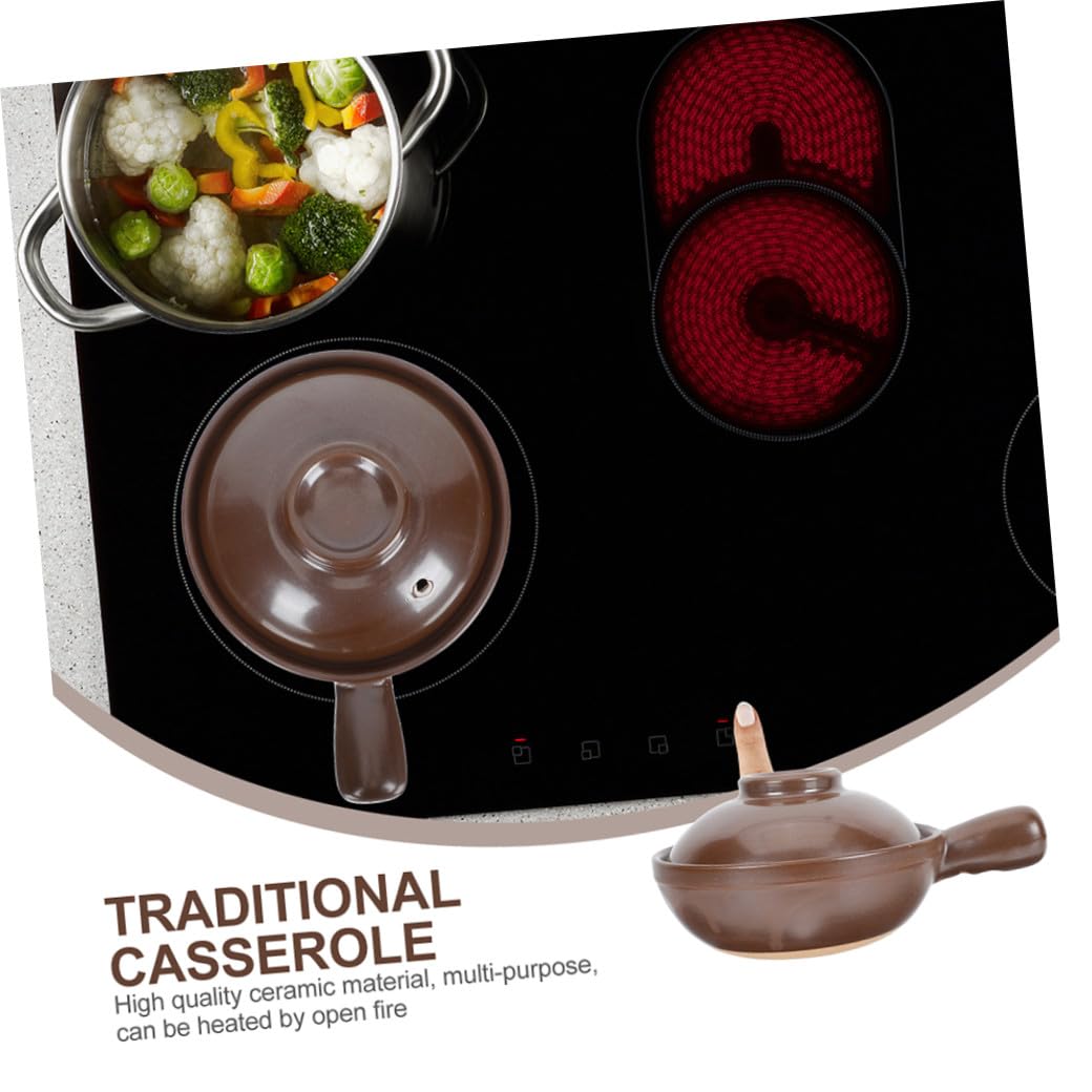 Cazuela de Arcilla para Estofado Asa Lateral 950ml Café | Moldeado Pieza, Tapa Salida de Vapor, Apta para Sopa y Guisos en Casa o Restaurante