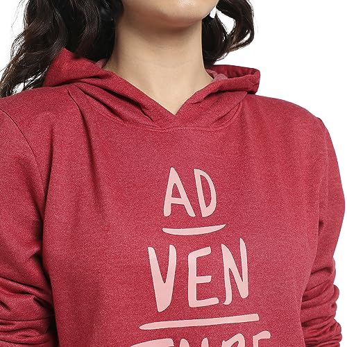 Image of PINACOLADA Women's Typographic Print Hoodie with Ribbed Hem for Casual Wear | Pull On Closure | Hooded Neck | Long Sleeve | Cotton Sweatshirt Crafted with Comfort Fit for Everyday Wear