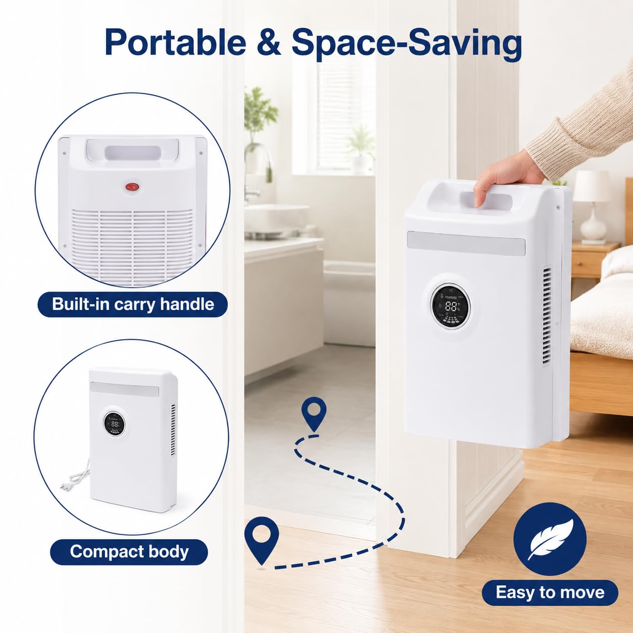 Elektryczny osuszacz powietrza, 2000 ml, cichy osuszacz powietrza z automatycznym wyłączaniem, tryb snu, osuszacz do piwnicy, łazienki