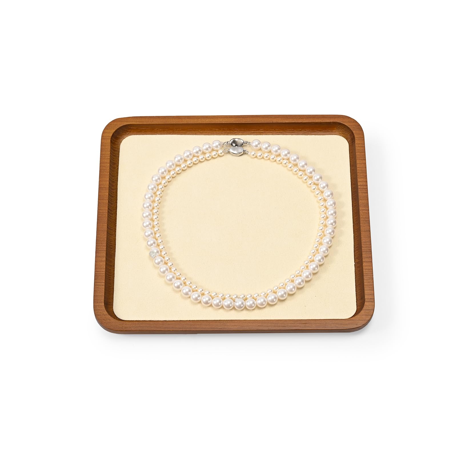 Oirlv Vassoio Per Gioielli In Legno Massiccio,Piccolo Vassoio Per Anelli,Orecchini, Bracciali, Portacollane,Organizer(Medio,Bianco Crema)