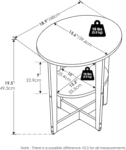 Miniatura 3 de Furinno Jaya Mesa auxiliar, mesa auxiliar redonda de 2 niveles con mesa ovalada, mesita de noche, mesita de noche con estante abierto, para sala de