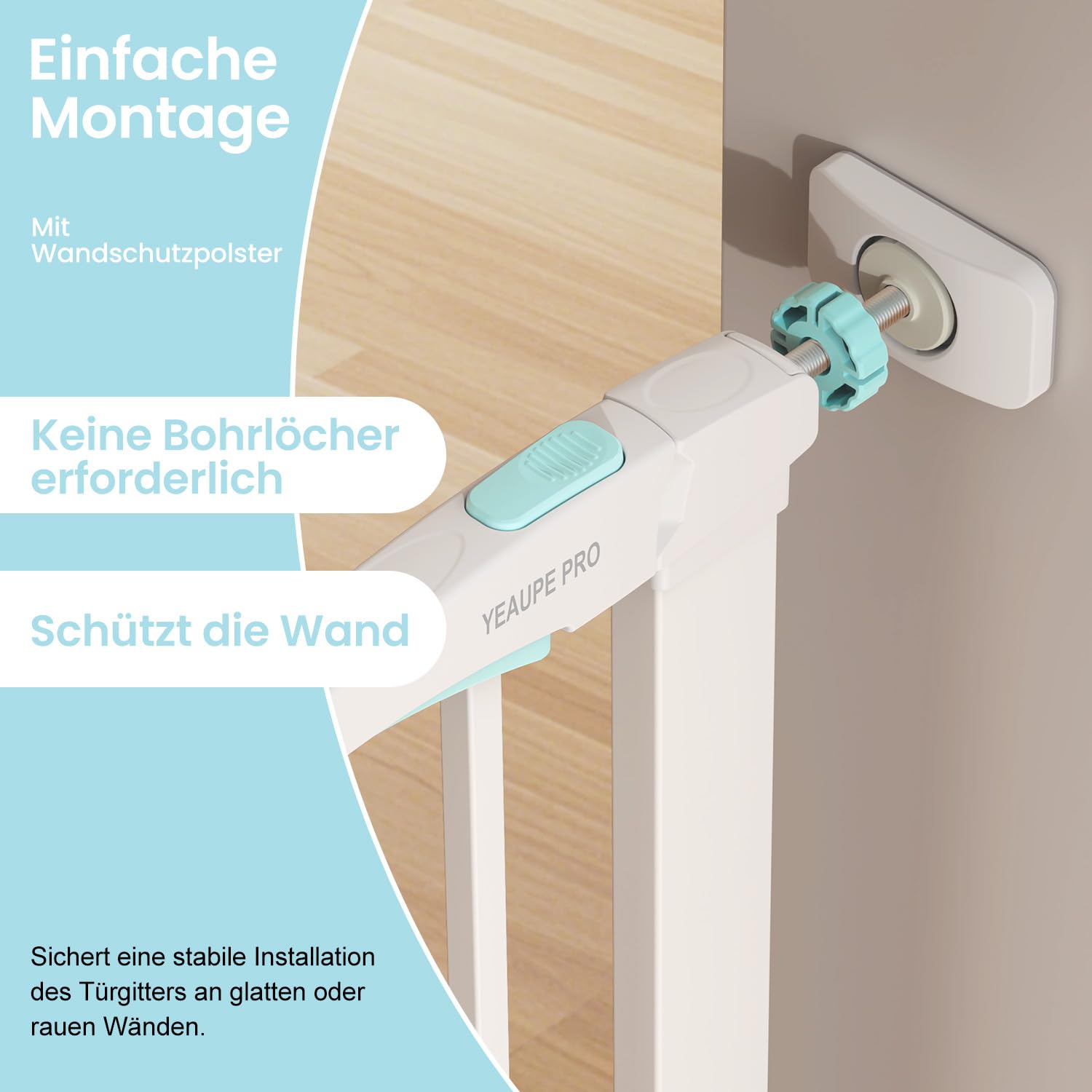 YEAUPE PRO Türschutzgitter Ohne Bohren 68-73 cm Babygitter Treppenschutzgitter beidseitig zu öffnen Selbstschließend Weiß