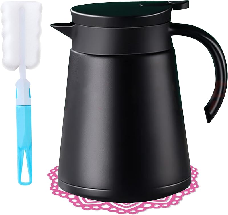 Mini Stainless Steel Thermal Carafe Coffee, 30 oz Tea Pot Double Wall Vacuum Insulated with Handle and Lid (black)
