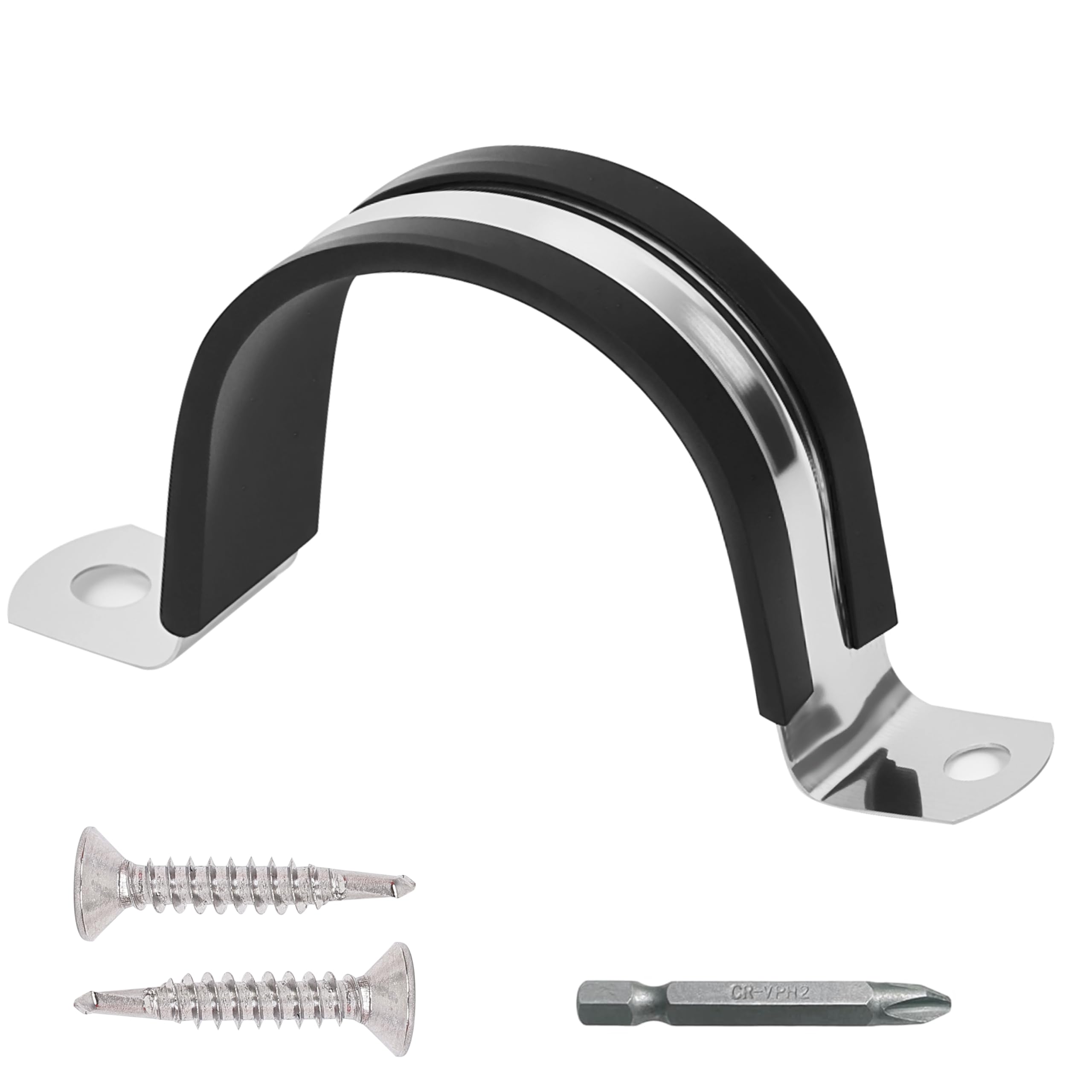 Pipe Clamps NPS 1-1/2 Inches （Φ48MM）- 304 Stainless Steel & Rubber Lining 10 Pack