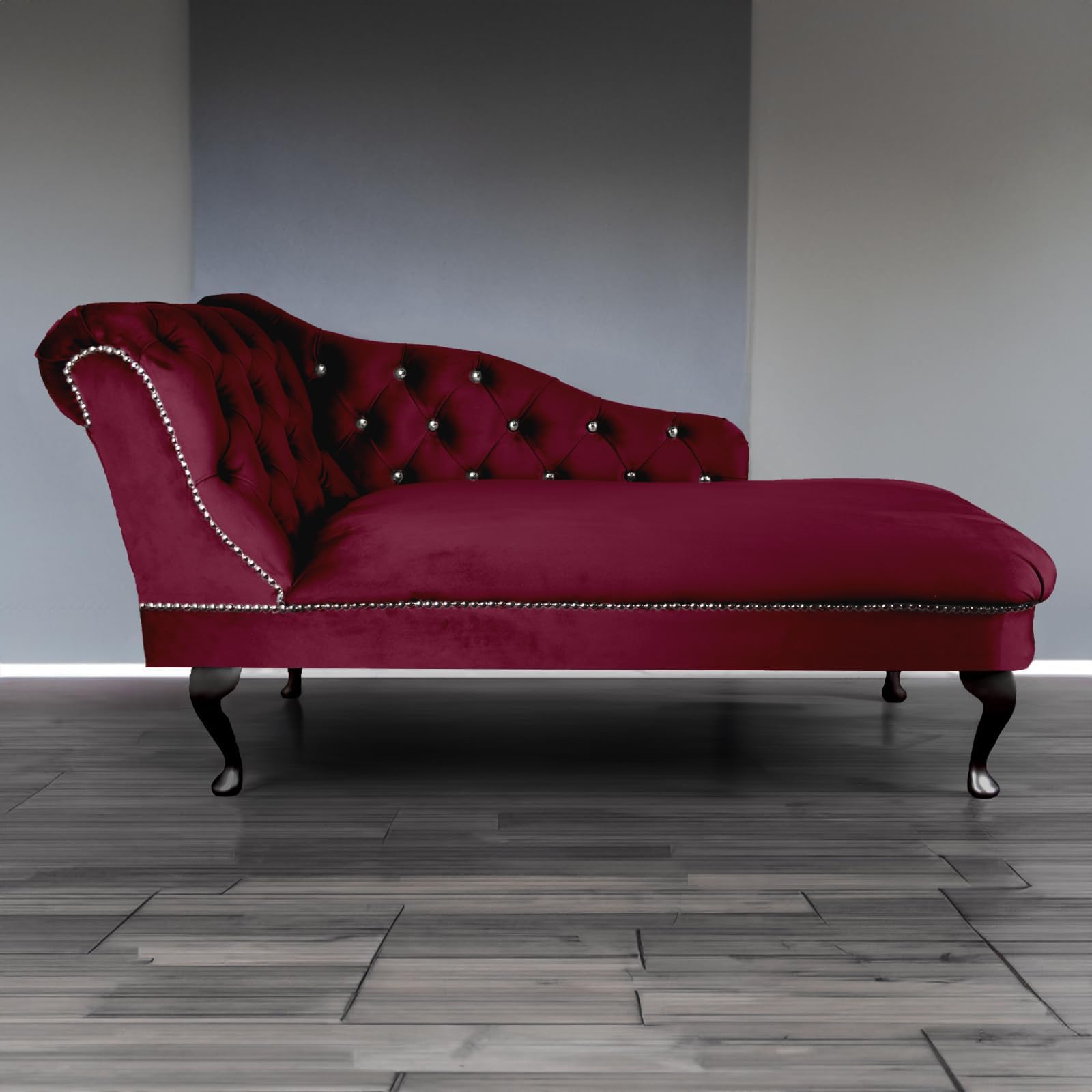 RegentTufted Chaise Lounge Sofa & Seating Handmade Velvet Living Room Bedroom Hallway Black Accent Chair (Left Hand, Winr)