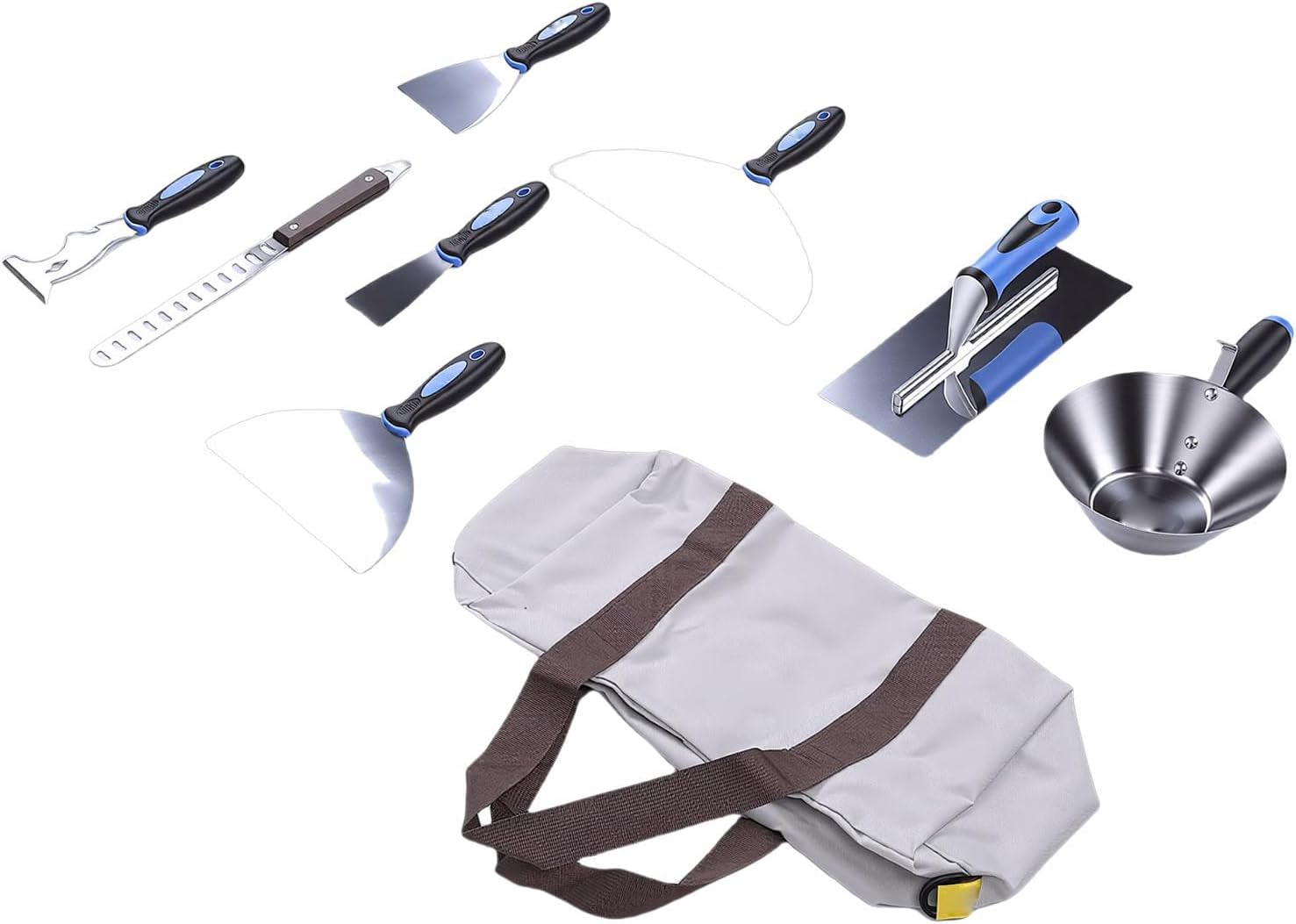 Putty Scraper Set, Stainless Steel Drywall Tool Kit with 10 in 1 Scraper Ergonomic Handles, Ideal for Wall Repair Painting Plastering Joint Taping