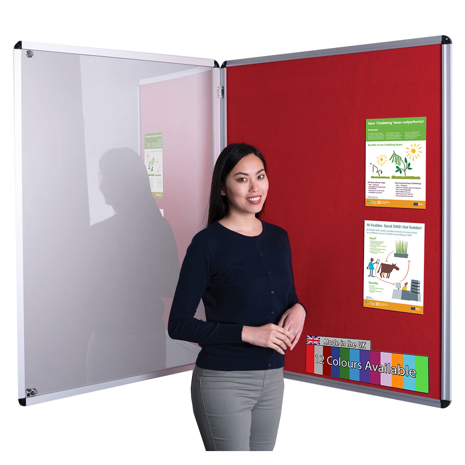 Wonderwall Classic Tamperproof Lockable Noticeboard, 120 x 90 cm, Burgundy Felt Pinboard, Aluminium Frame - Ideal for Office, School, Information Hub