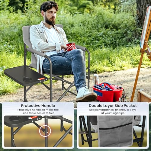 Tisetrail 2 Pack Directors Chair 17.5" Seat Height, Bar Height Folding Chair with Side Table, Foldable Camping Chair with Side Pocket for Makeup Artist, Sports Event, Supports 400LBS - Black by Tisetrail - Used condition - Image 2