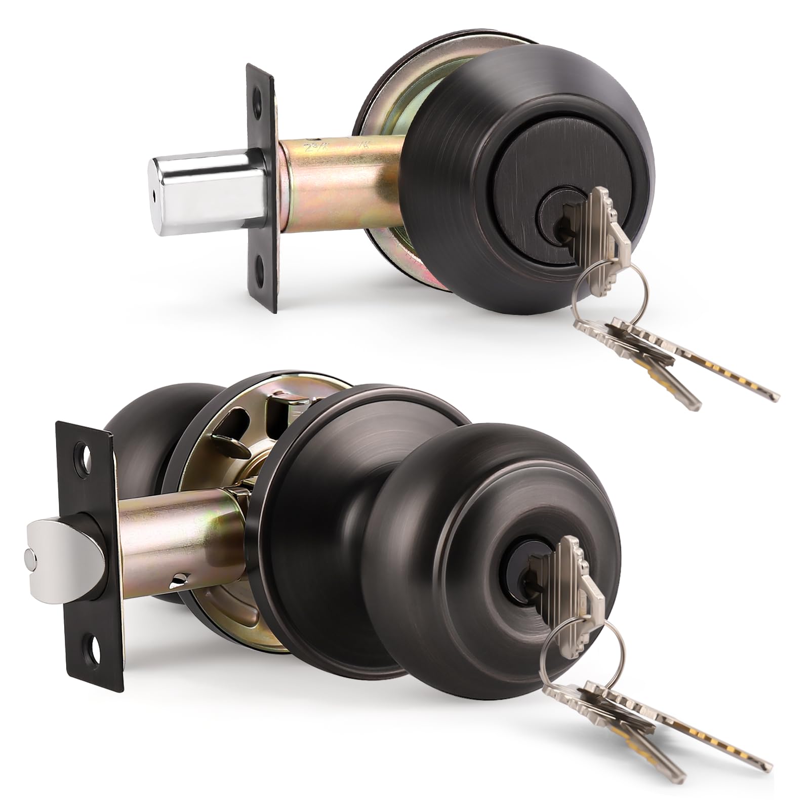 KNOBWELL Matte Black Door Knobs - Keyed Entry Set -24
