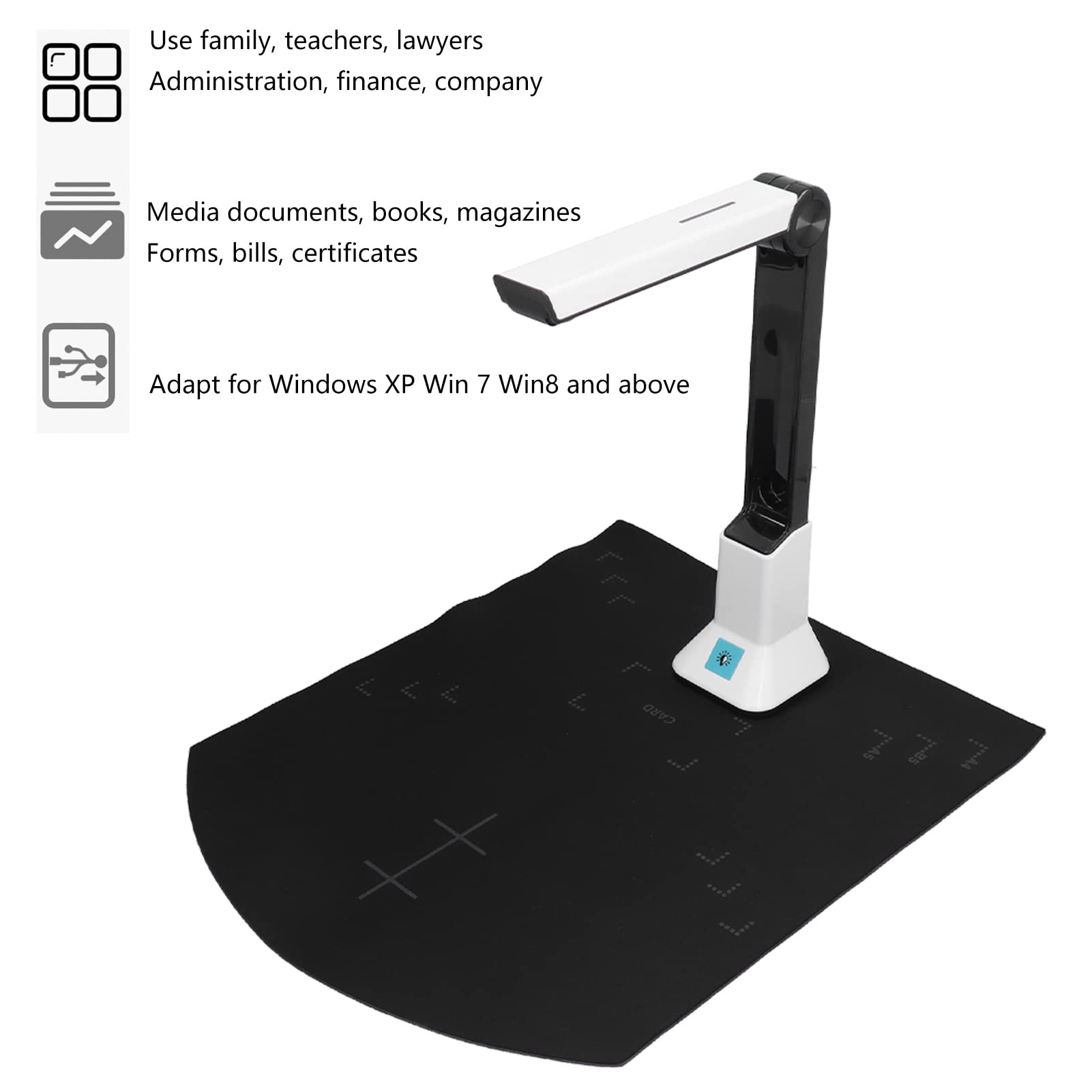 Cámara de Documentos con Sensor CMOS, Alta resolución de 8 MP, escáner Superior portátil Plegable con 6 Luces LED para presentaciones en la Oficina y el Aula