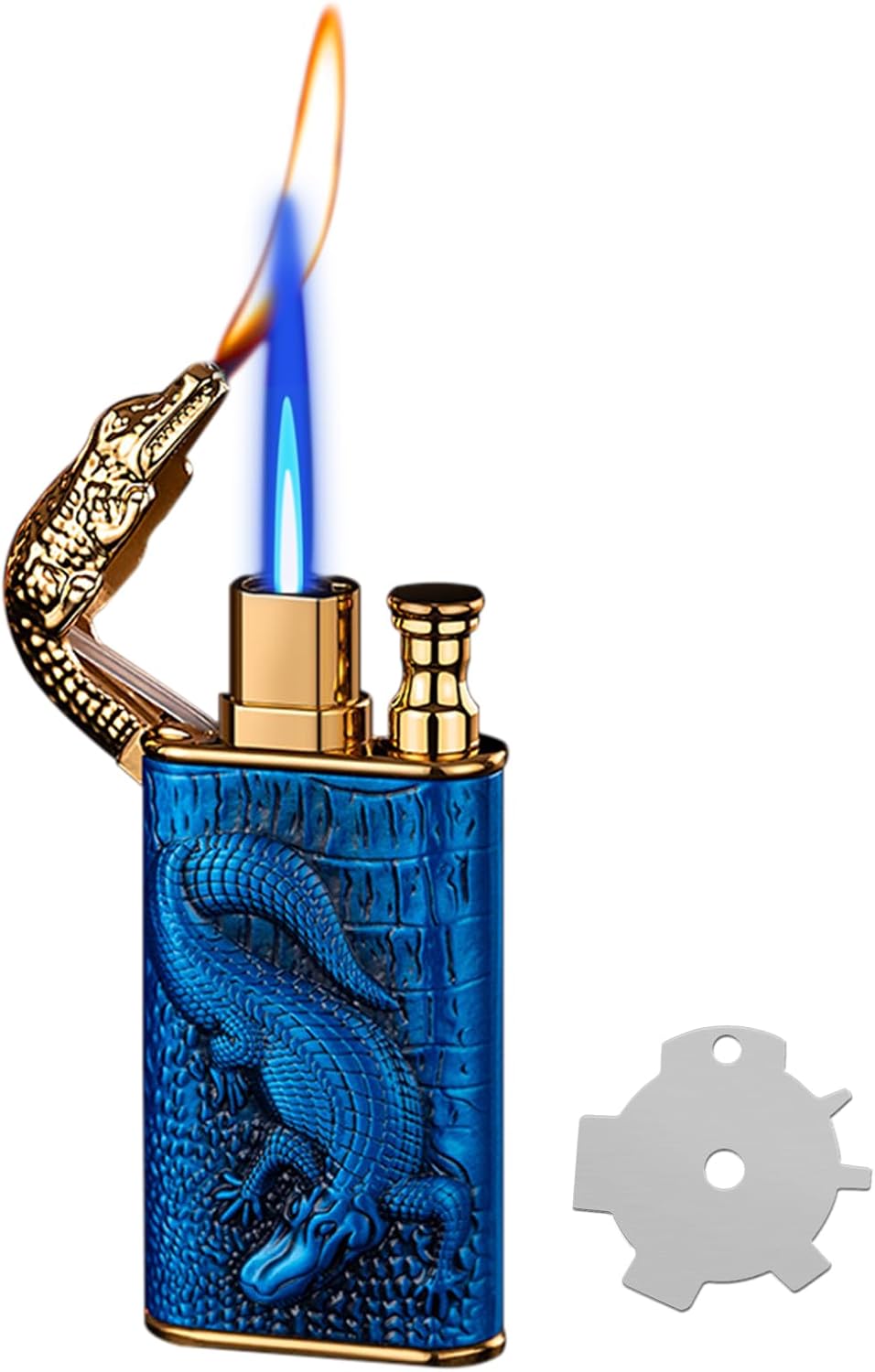 PIOYYDS Torch Lighter, Relief Crocodile Magic Dual Flame Lighter, Jet