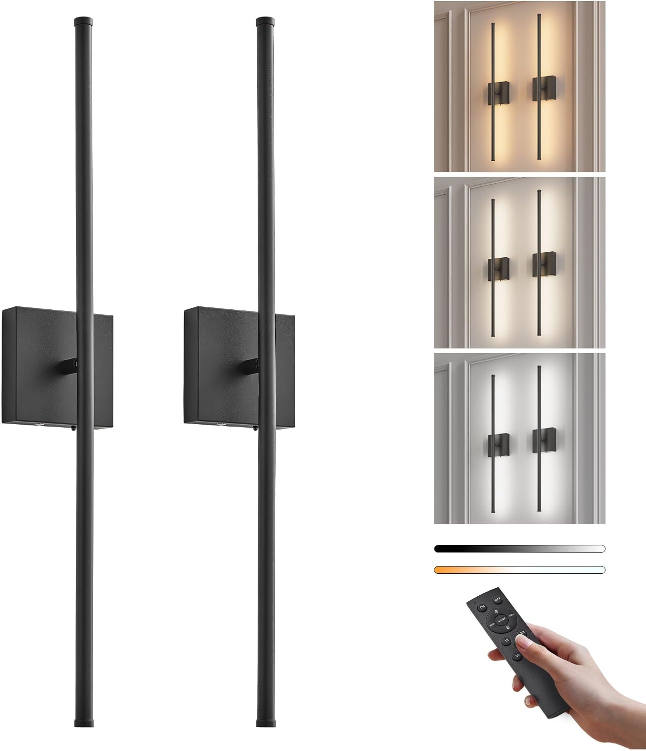 KARTOOSH Removable Battery Operated Wall Sconces Set of Two, 28.3in Black
