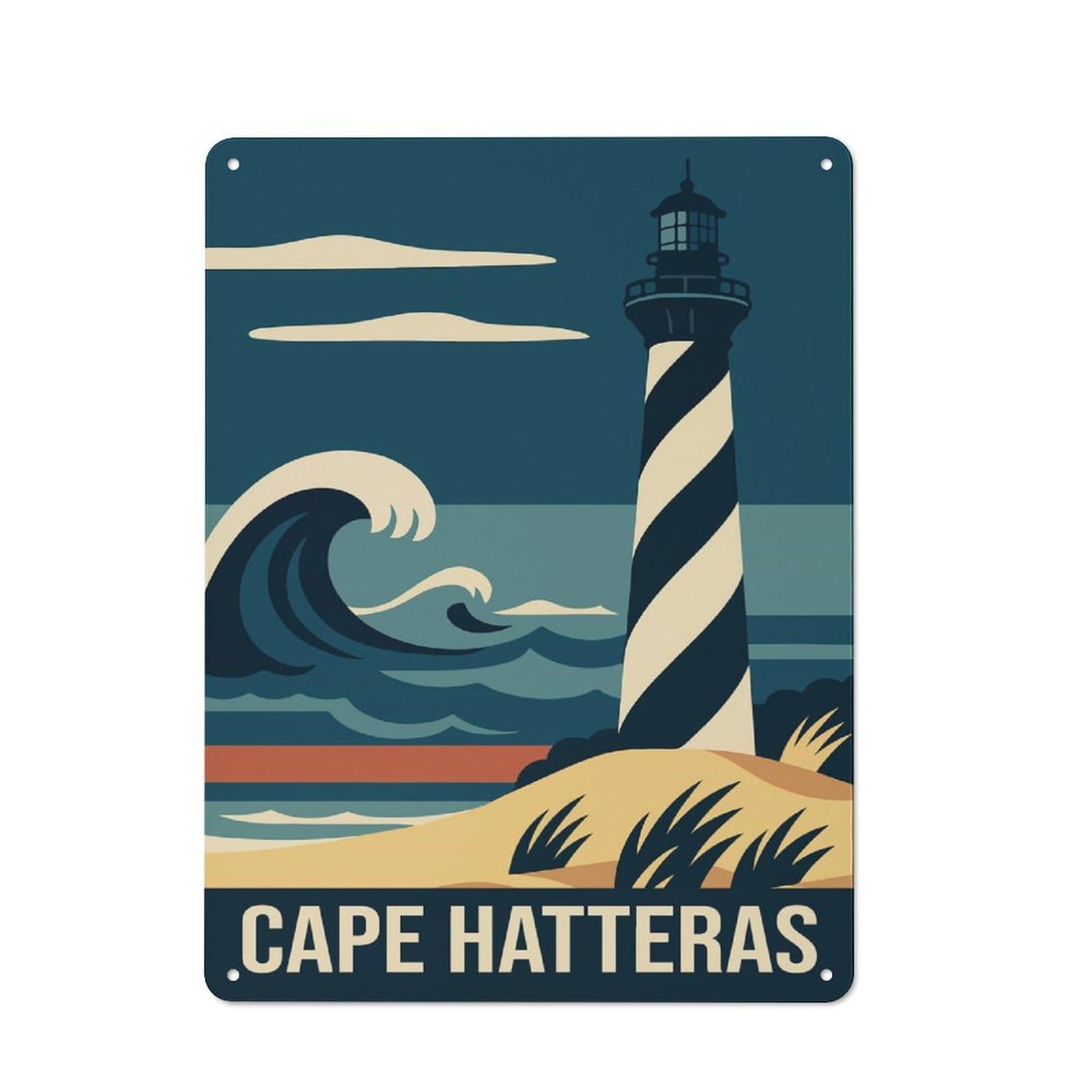 Junmoney Style-15 Simple Retro Cape Hatteras Travel Metal Desk Wall Sign 40X30cm, Studio Wall Plaque For Workspace, Cafe, Shop Or Desk Area