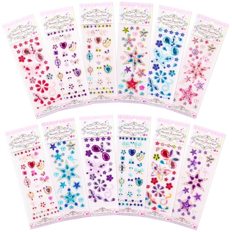 12 Bögen Selbstklebende Glitzersteine – 6 Mm, 12 Farben, Je 260 Stück, Für Gesicht & Basteln
