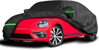 for Volkswagen Beetle Car Cover 1998-2019,210D All Weather VW Bug Car Covers with Zipper Door, Windproof Bands for Sun UV Rain Dust Protection (Black)