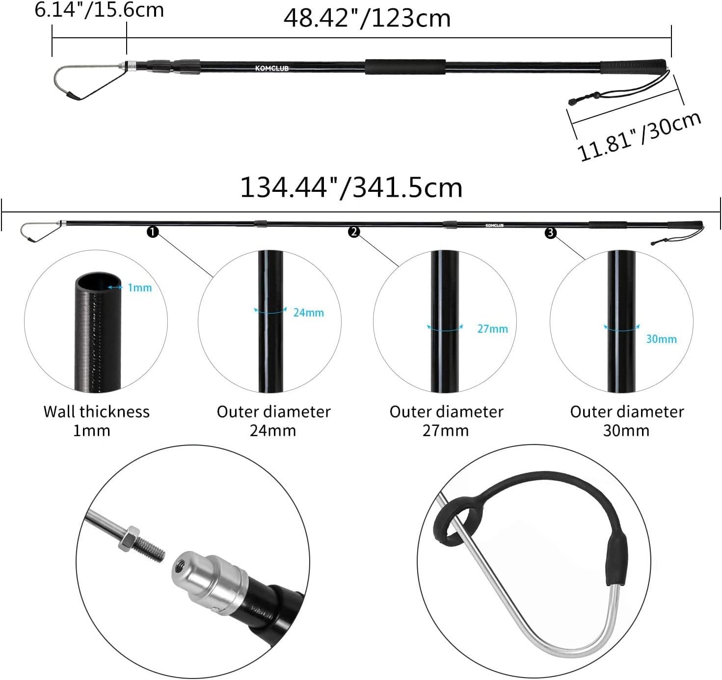 KOMCLUB Telescopic Fishing Gaff with Super Sharp Spear Hook Lightweight Hand Fish Gaff with Soft Rubber Nonslip Handle and Lanyard for Freshwater Offshore Fishing Boating and Outdoors - Image 2