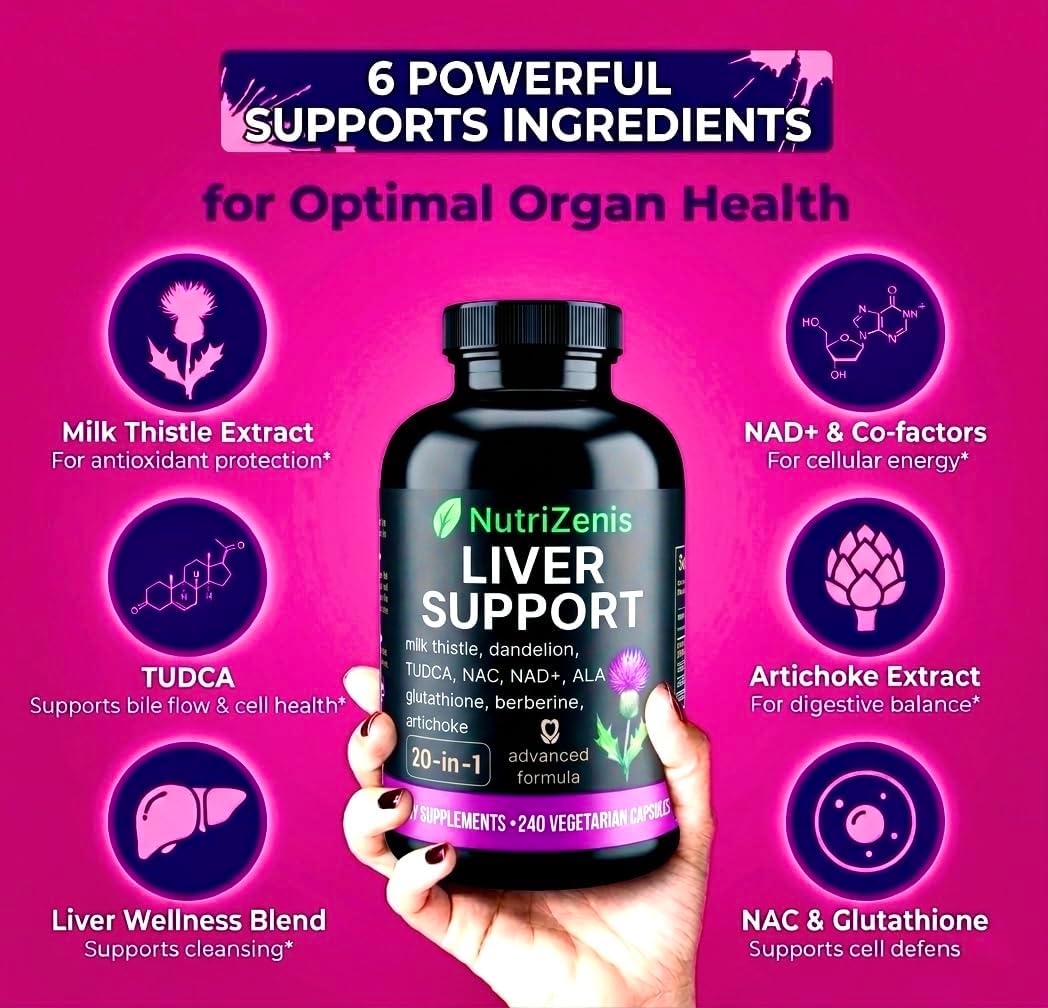 Liver Support Supplement 3400mg, Advanced 20-in-1 Formula with Milk Thistle, NAC, NAD+, TUDCA, Glutathione, Dandelion & Artichoke, Herbal Complex, 240 Vegetarian Capsules, 4 Month Supply