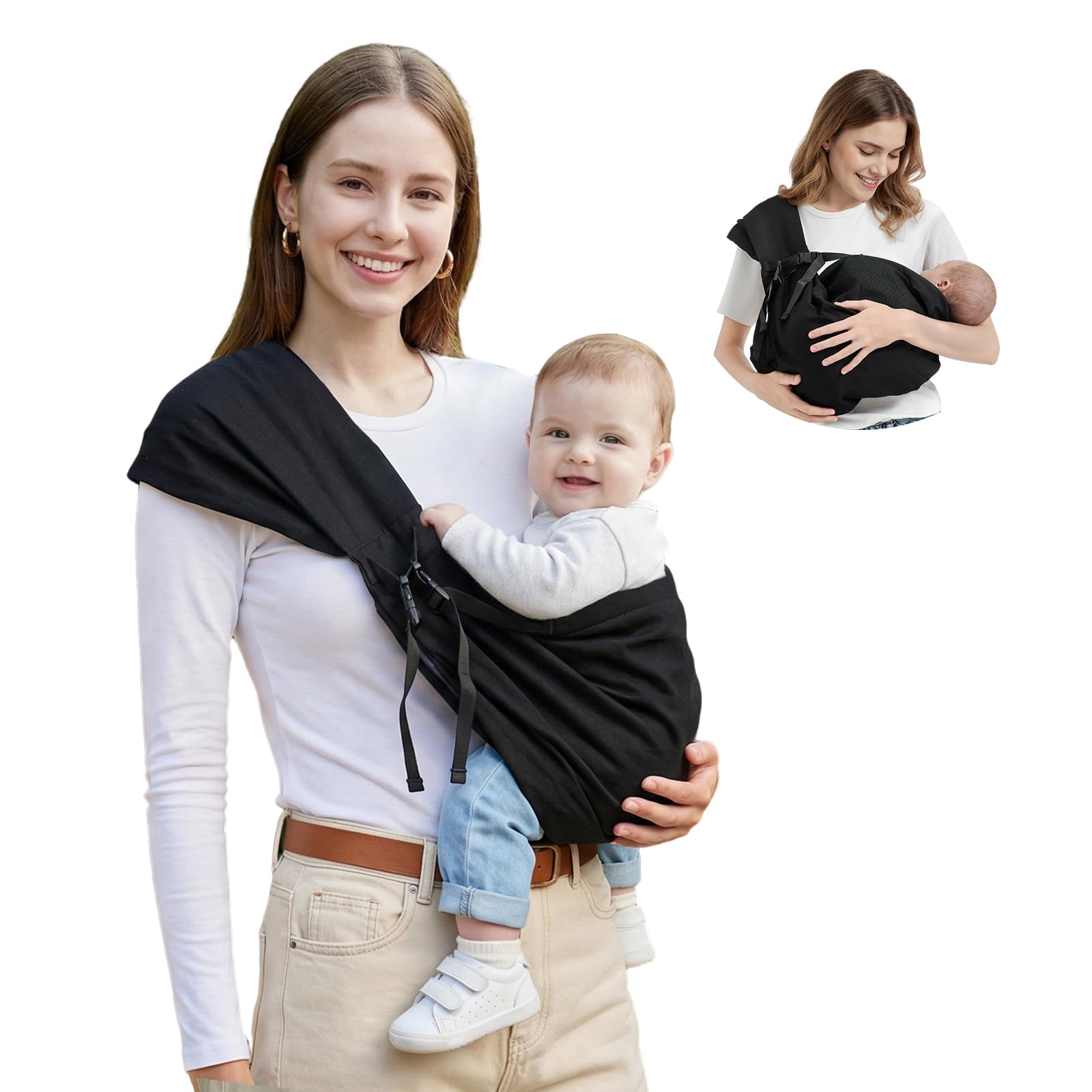 Baby Sling Carrier, Toddler Sling Carrier with Wide Shoulder Strap, Lightweight Baby Carriers Newborn to Toddler Infant Wrap Carriers Perfect for Mom and Dad, 7-30lbs, Black