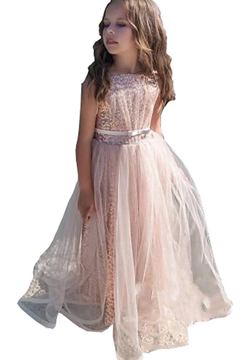 Rose Gold Flower Girl Dresses for Wedding Sequins Toddler Pageant Dress with Tulle