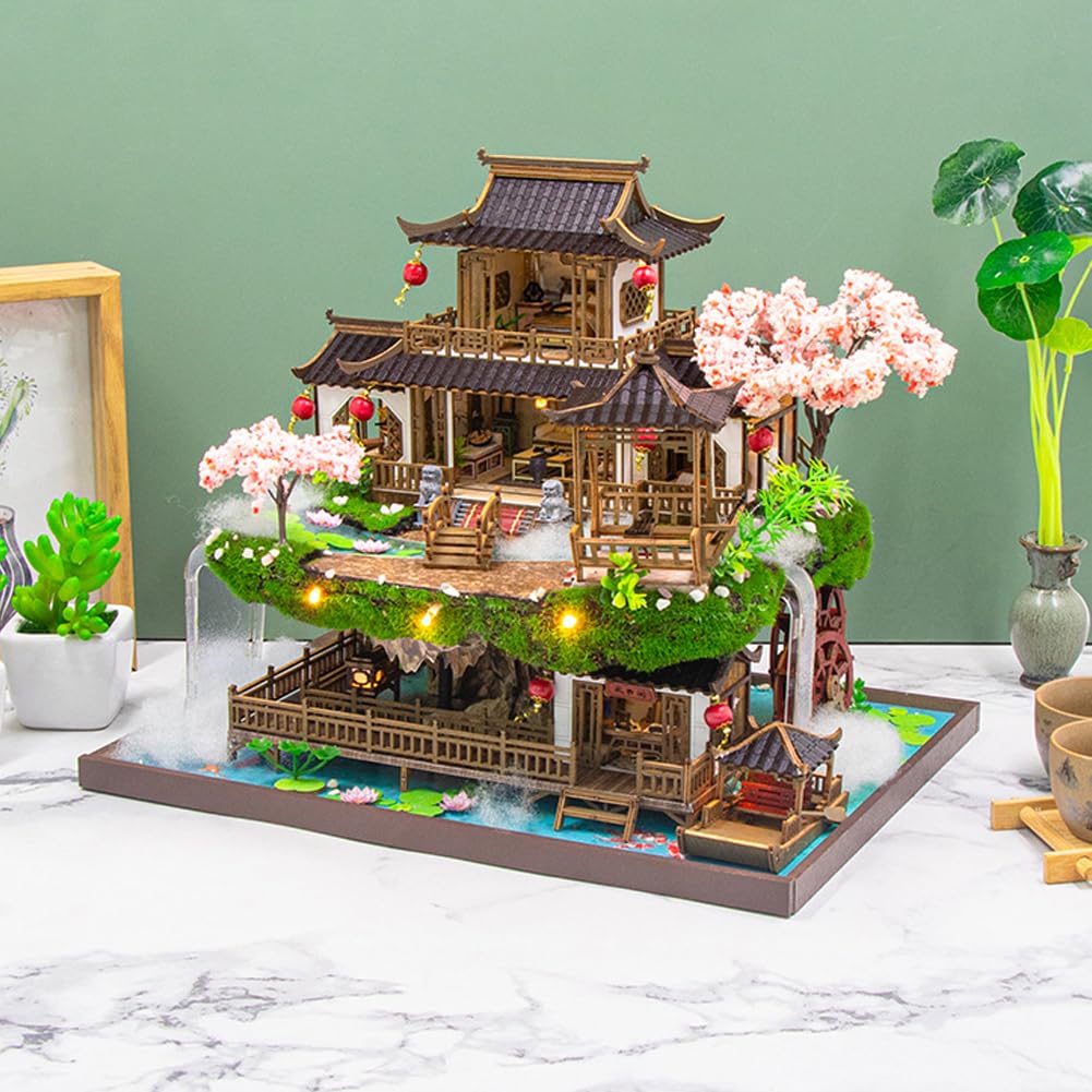 Kit per casa delle bambole in stile cinese, kit per casa delle bambole in legno con musica e luci a LED, kit fai da te per casa delle bambole in scala 1:24, casa in miniatura per adulti, regali di
