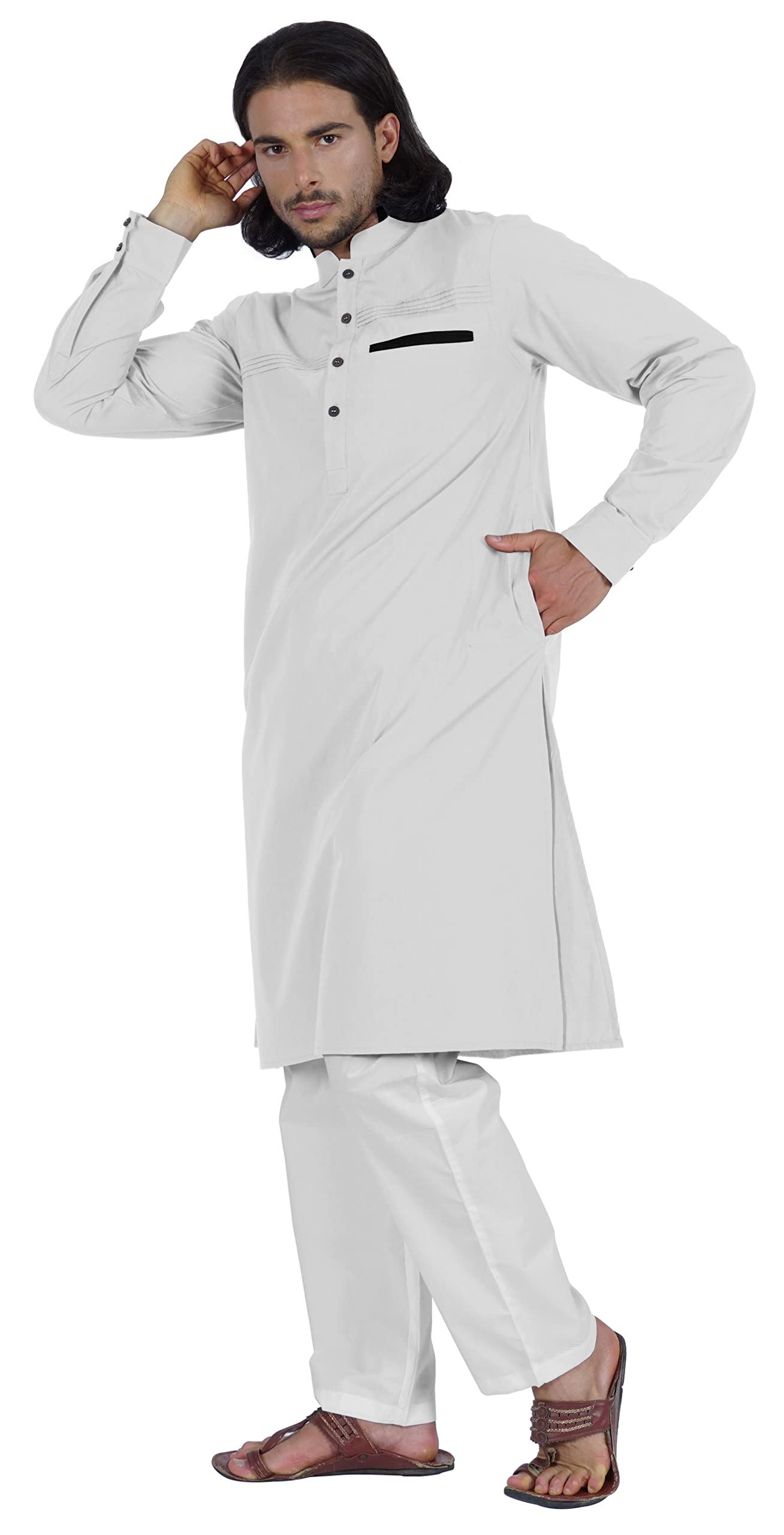 Atasi Herren Henley Welt Tasche Lange Kurta Feste Indische Ethnische Kleidung Für Männer