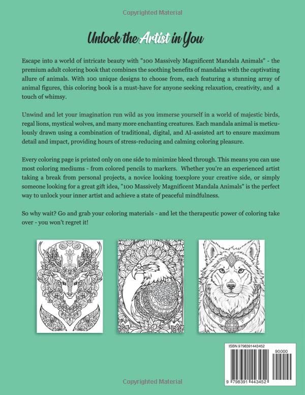 Miniatura 2 de 100 Massively Magnificent Mandala Animals A Premium Adult Coloring Book for Creativity, Calmness, and Healing (Zen Creativity Coloring Book)