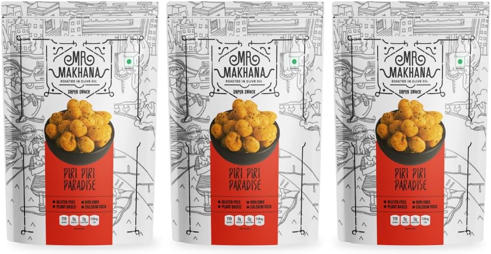 Mr. Makhana Roasted Makhana and Foxnuts | Healthy Snacks | Gluten Free | MSG Free | Antioxidant | Rich Calcium | Zero Trans Fat (Piri Piri Paradise)