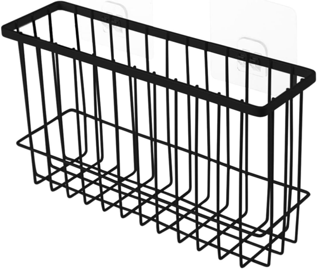 Black Iron Bathroom Organizer Shelf Rustproof Wire Basket Wall Mounted