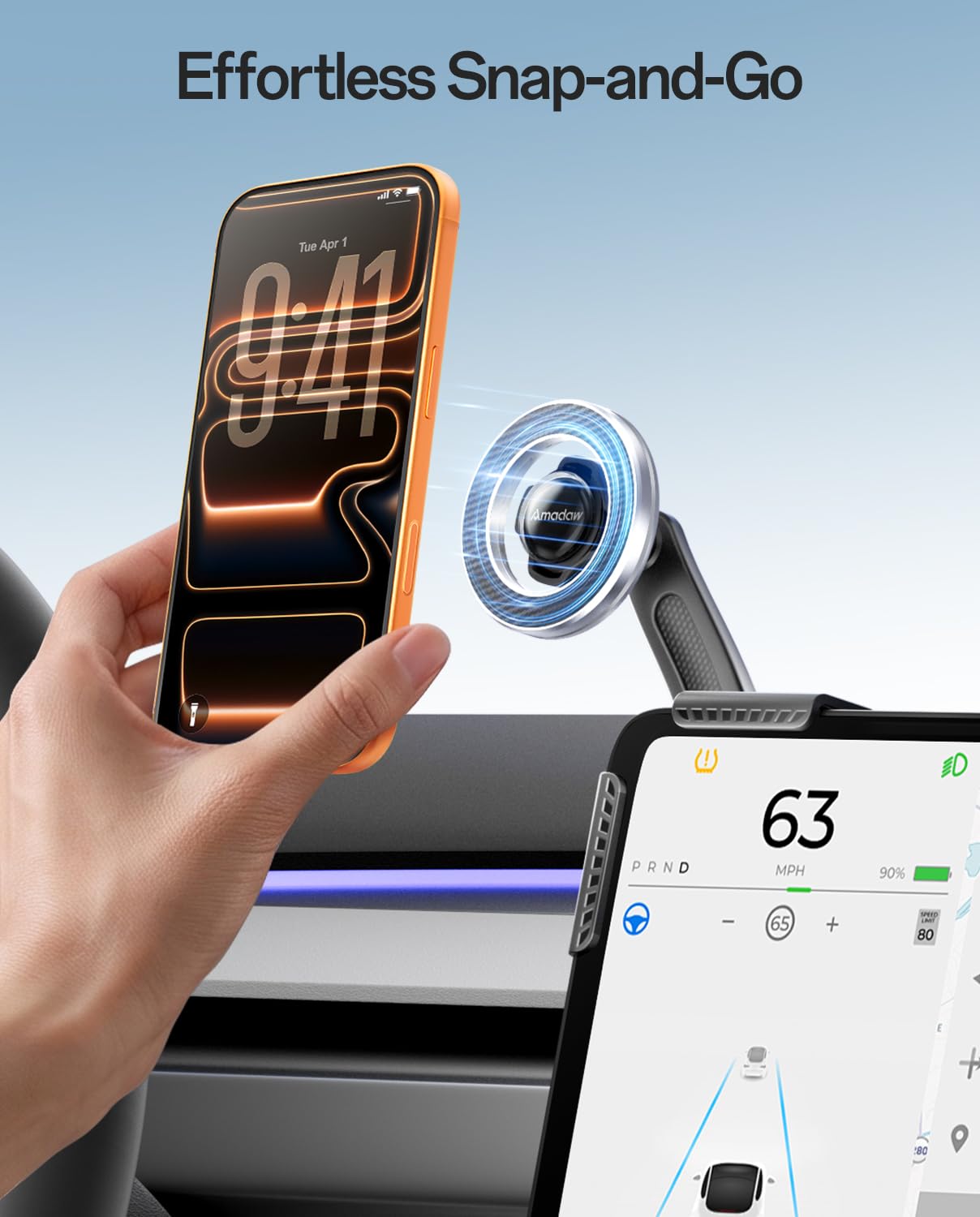Soporte magnético más fuerte para teléfono Tesla Model 3/Y/YL, accesorios Tesla | Soporte de teléfono sin abrazadera de pantalla adhesiva, ajustable en 360°, compatible con iPhone 17-12 y funda MagSafe