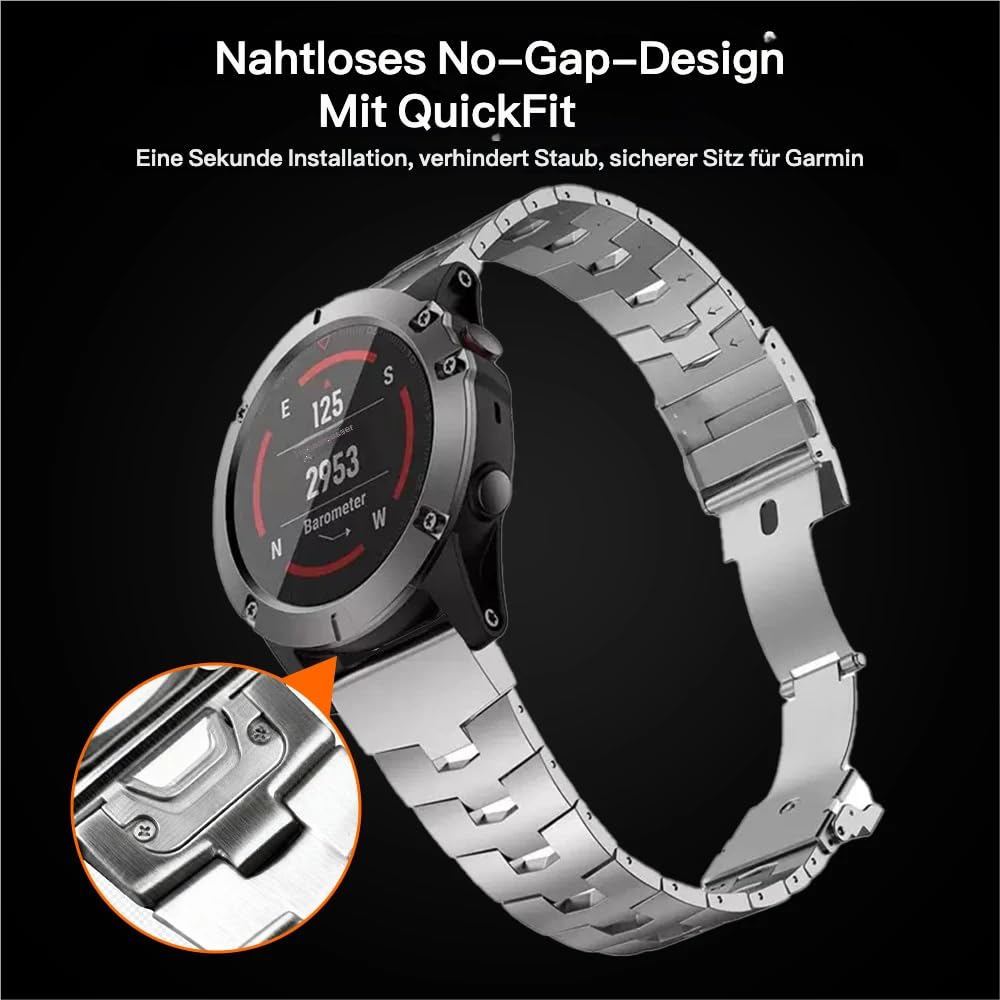 22mm 26mm Titan Metallarmband für Garmin/Fenix/Instinct/Forerunner | QuickFit,40% Leichter als Edelstahl,Hypoallergen,Handgelenkumfänge von 15,5 cm bis 22,6 cm,für Laufen und Outdoor-Sportarten