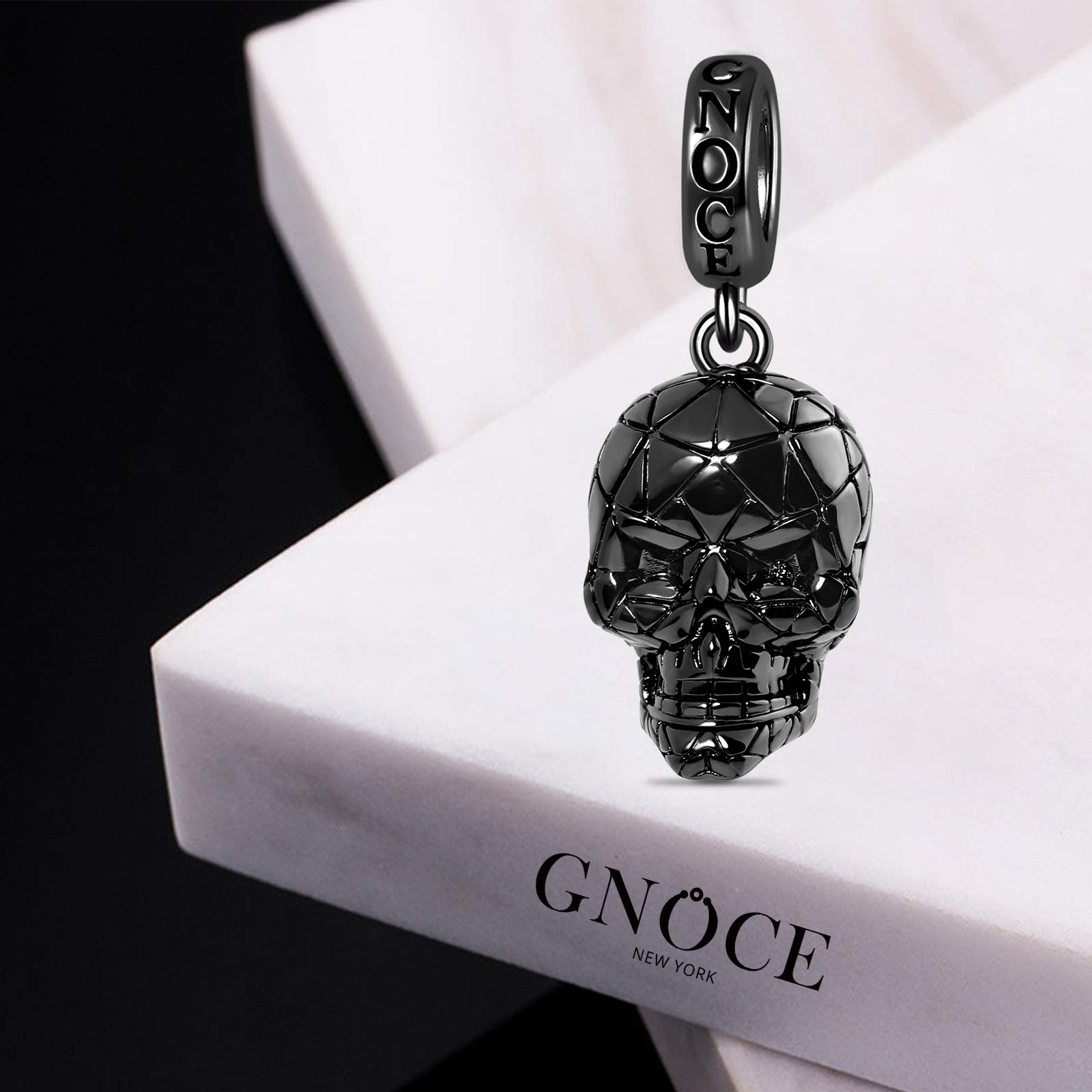 GNOCE Ciondolo Teschio Nero Argento Sterling Placcato Nero Perline Teschio Orrore Braccialetto/Collana Adatto Per Donna Uomo