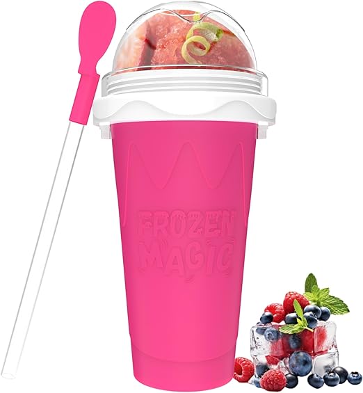 Slushie Maker Cup, Quick Frozen Magic Cups for Homemade Milk Shake Ice Cream Maker, Double Layer Squeeze Slushy Maker Cup, Birthday Gifts for Kids,Friends,Family(Pink, 350ML)