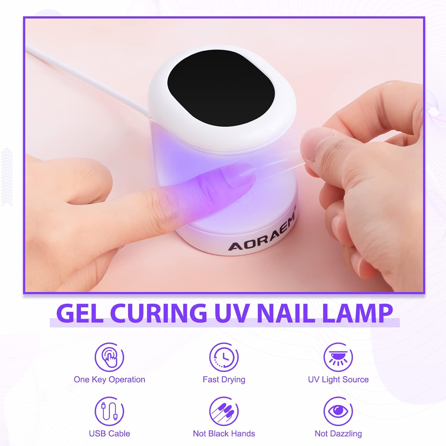 AORAEM Mini Nail Lamp, 16W LED Portable Nail Dryer for Gel Polish Quick Drying Nail Extension Art for Women (Black)