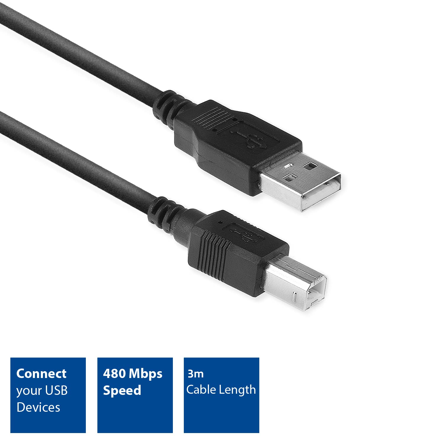 ACT AC3033 Câble USB pour imprimante, scanner, appareil photo 3 m Type A mâle vers B mâle