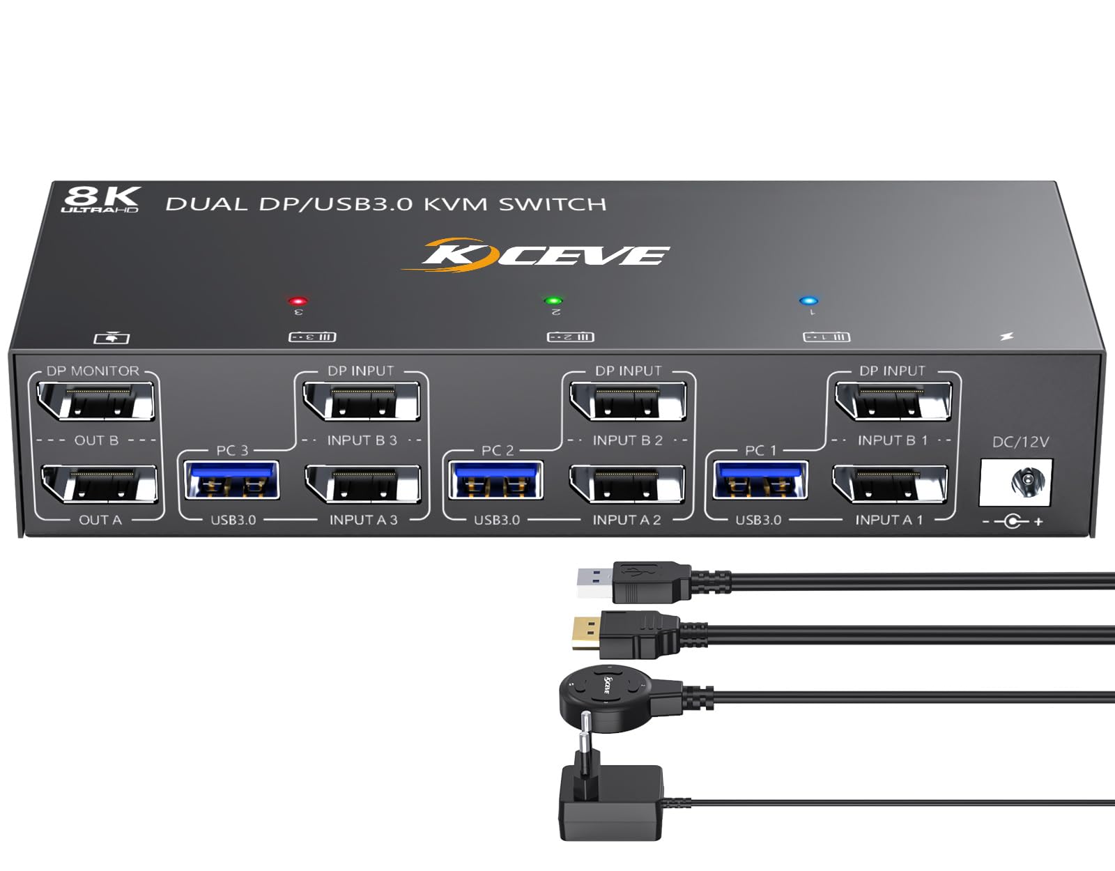 Switch KVM USB 3.0 DP 2 moniteurs 3 ordinateurs, Switch KVM YOUTINGHDAV 4K @ 144 Hz, KVM Swutch Dual Monitor Displayport 1.4, commutateur KVM USB partager 4 périphériques USB Switch clavier-souris