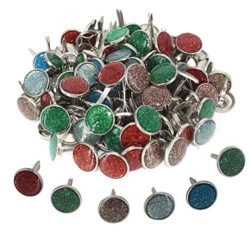 BESTCYC 100pcs 12mm Mixed Colors Glitter Sequins Epoxy Brads Paper Fasteners Scrapbooking Card Making Art Craft Round Metal Brads