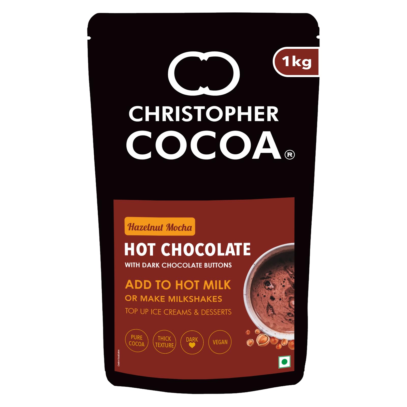 Christopher Cocoa Hazelnut Mocha Hot Drinking Chocolate Powder with Dark Chocolate Buttons 1Kg (B09TGVVTGQ) Amazon Price History, Amazon Price Tracker