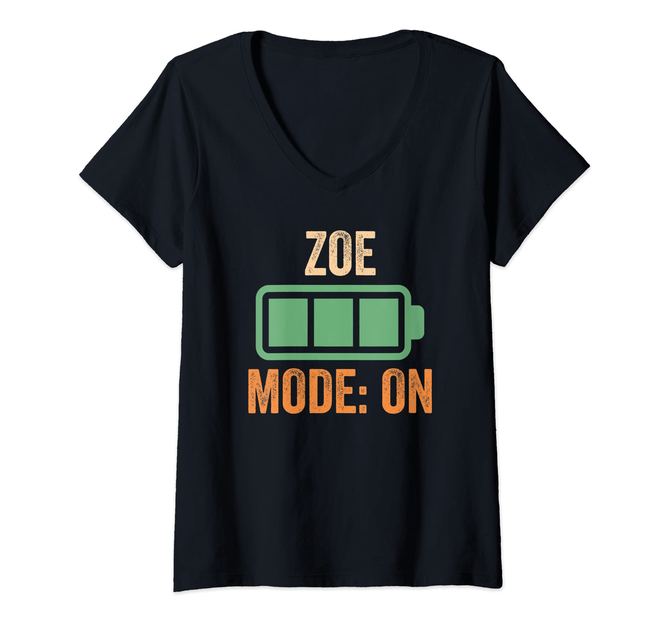 Zoe Is My HappinessWomens Zoe Mode On, Battery Design V-Neck T-Shirt