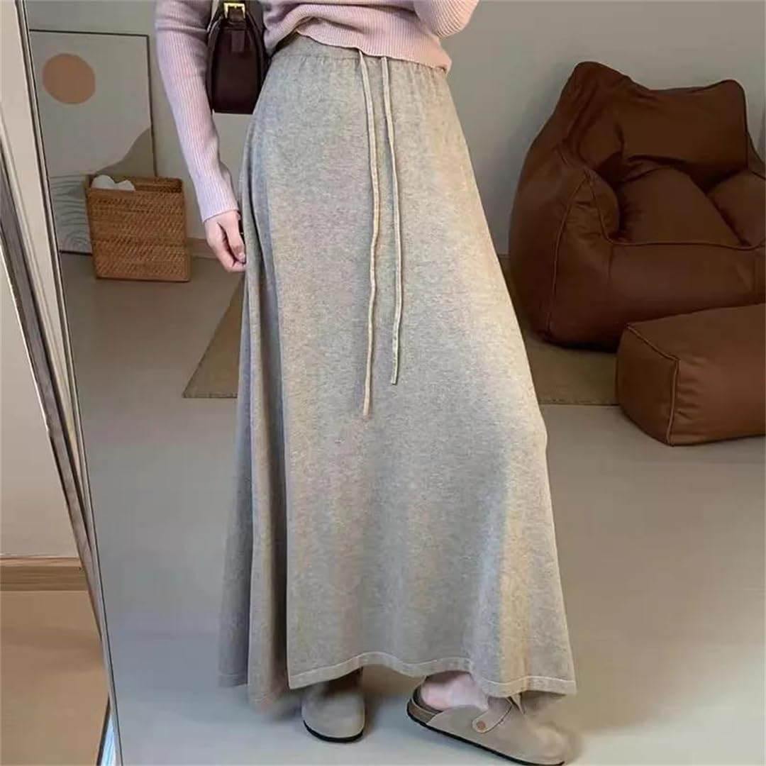 Lmtossey Gonna invernale in lana elegante da donna con elastico in vita con lacci