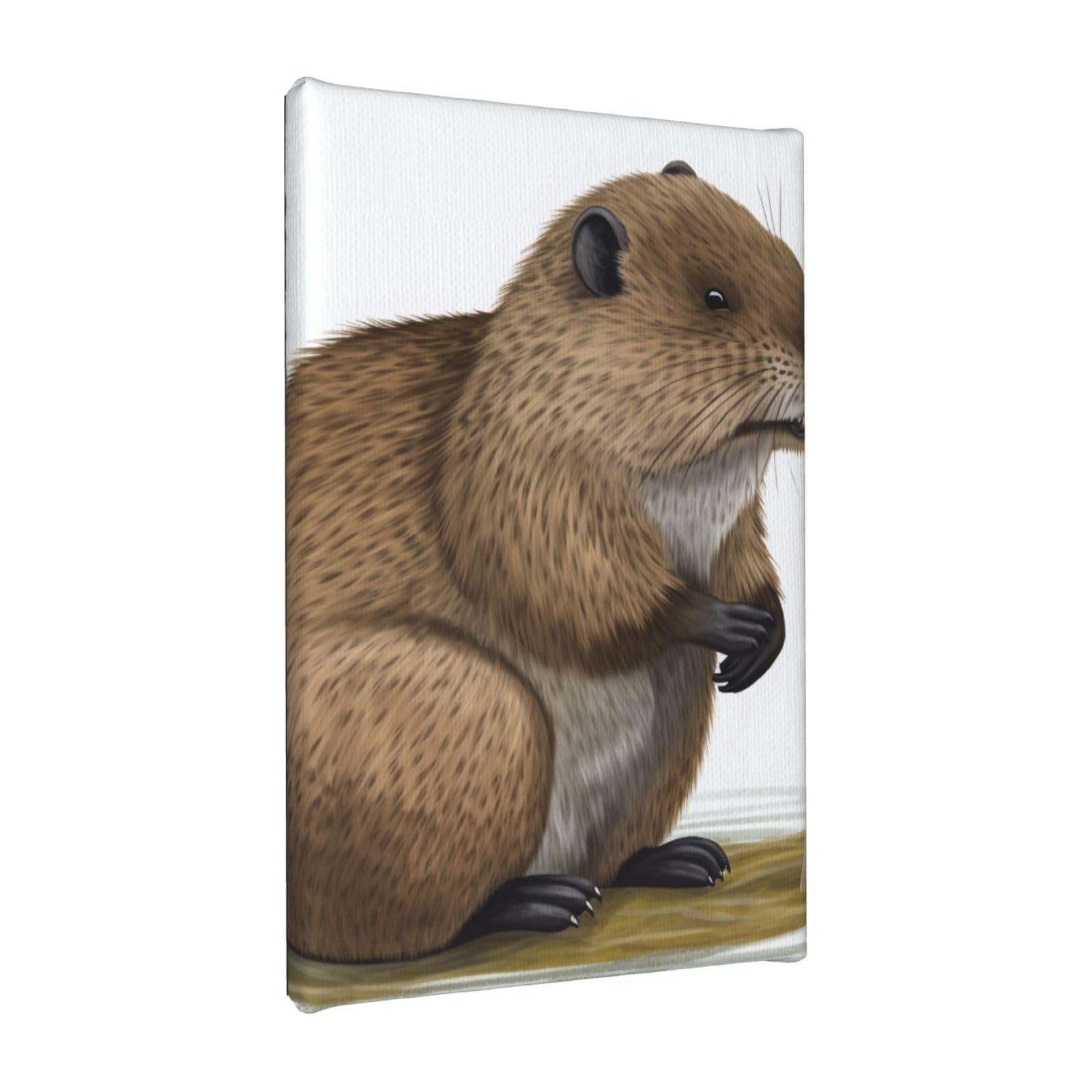 YKLJG Beaver cartoon Printed Wall Art Canvas Painting 20x30 CM Wooden Framed Picture Painting Artwork Prints for Bedroom Kitchen Home Office Decor