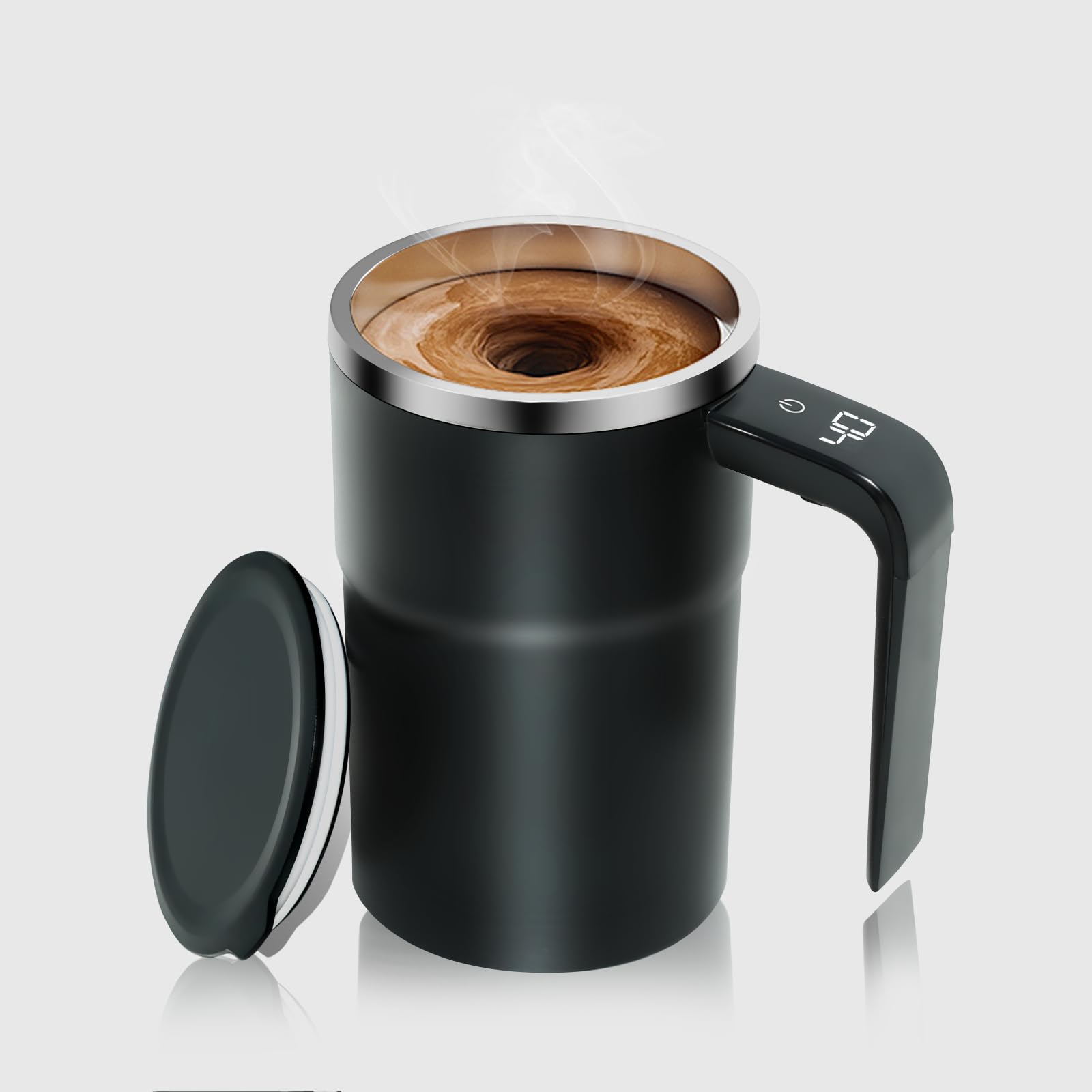 Photo 1 of Self Stirring Coffee Mug 12 Oz with Lid, 316 Stainless Steel Automatic Magnetic Mixing Cup with a Built-in Lcd Thermometer & Handle, Rechargeable Electric Coffee Stirrer, Gift for Men and Women