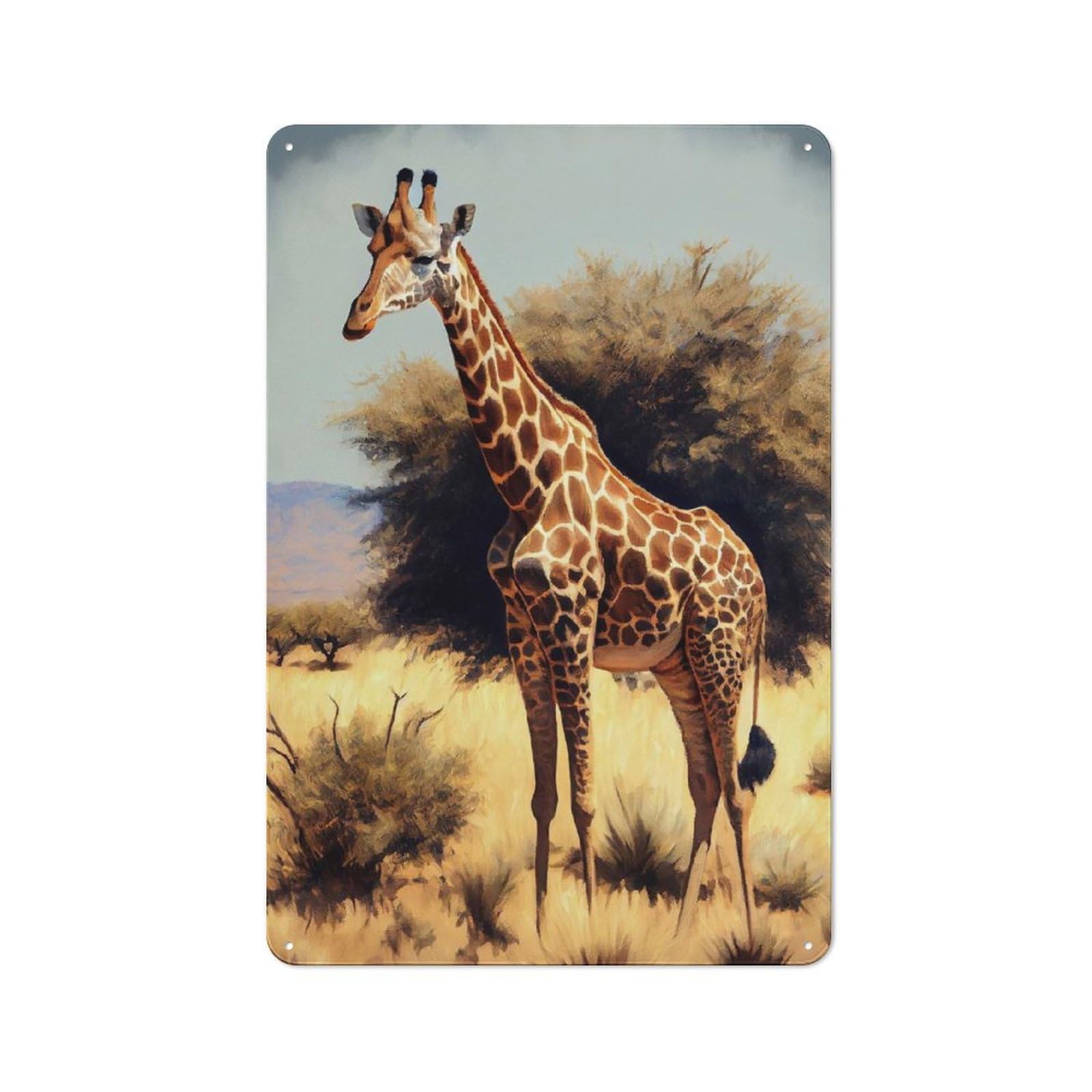 Savanna Giraffe Oil Paint Metal Sign 30x20cm, Retro Bar Wall Plaque for Bar, Kitchen, Garage Or Games Room, for Casual British Interiors
